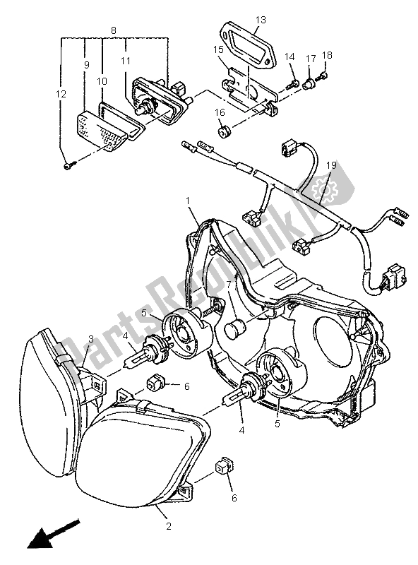 Alle onderdelen voor de Alternatieve Koplamp (nl) van de Yamaha FZR 1000 1995