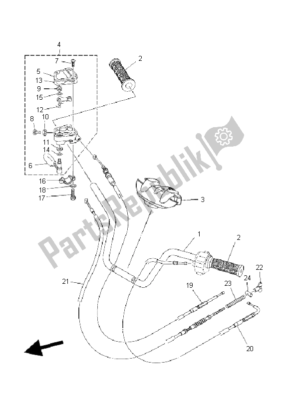 All parts for the Steering Handle & Cable of the Yamaha YFM 400A Kodiak 2X4 2004