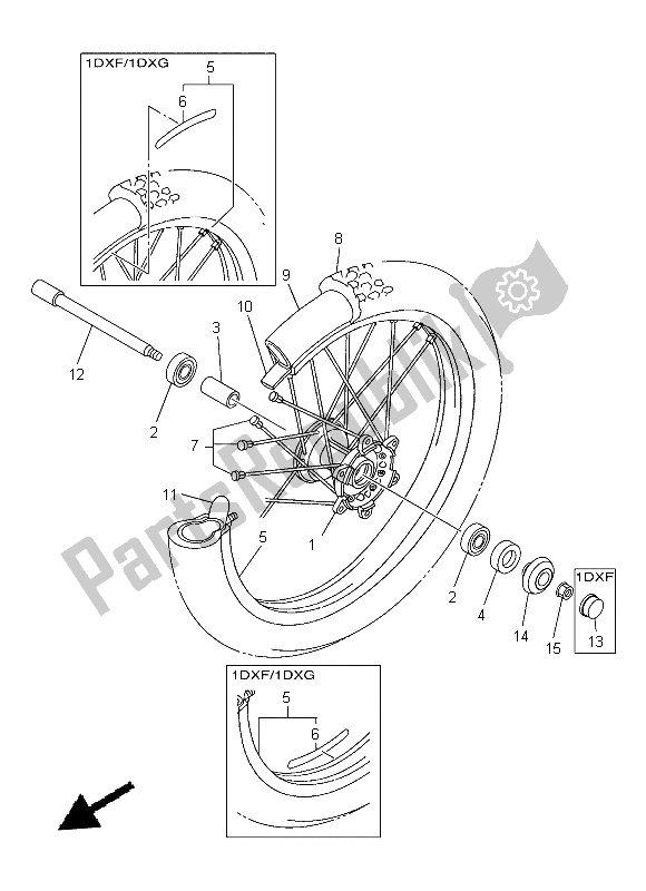 All parts for the Front Wheel of the Yamaha WR 450F 2015