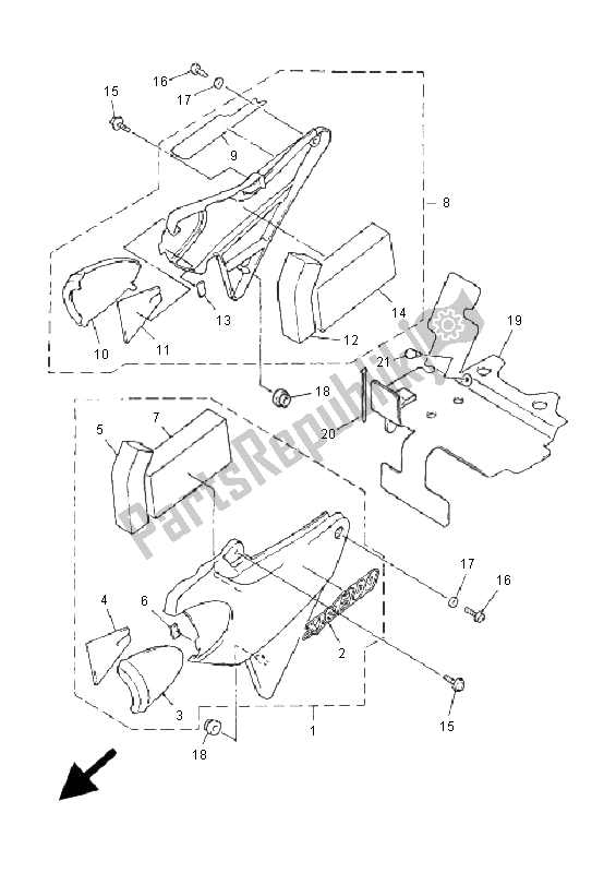 Alle onderdelen voor de Zijdeksel van de Yamaha XJR 1300 2001