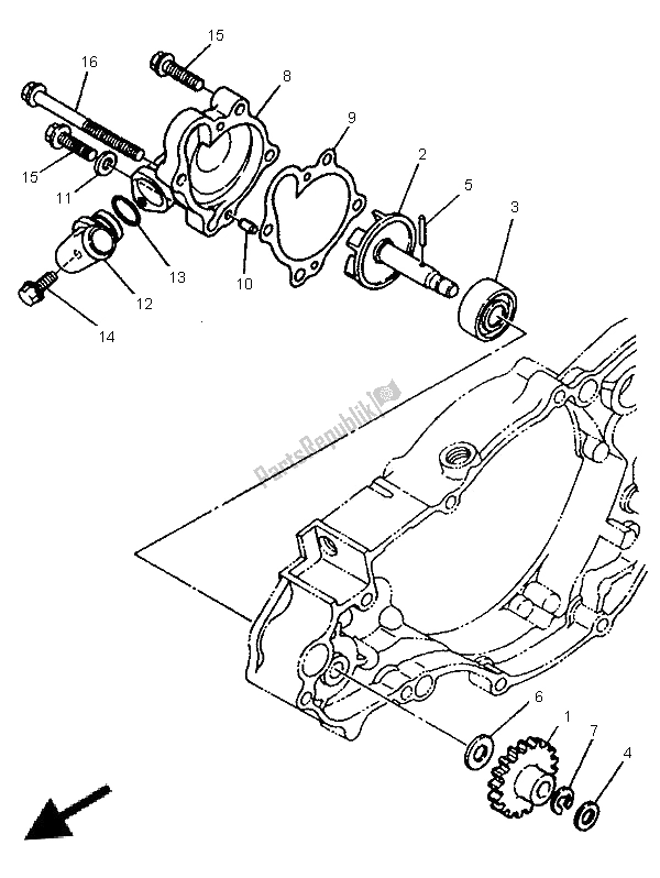 All parts for the Water Pump of the Yamaha WR 250Z 1996