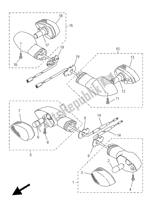 All parts for the Flasher Light of the Yamaha WR 250R 2014