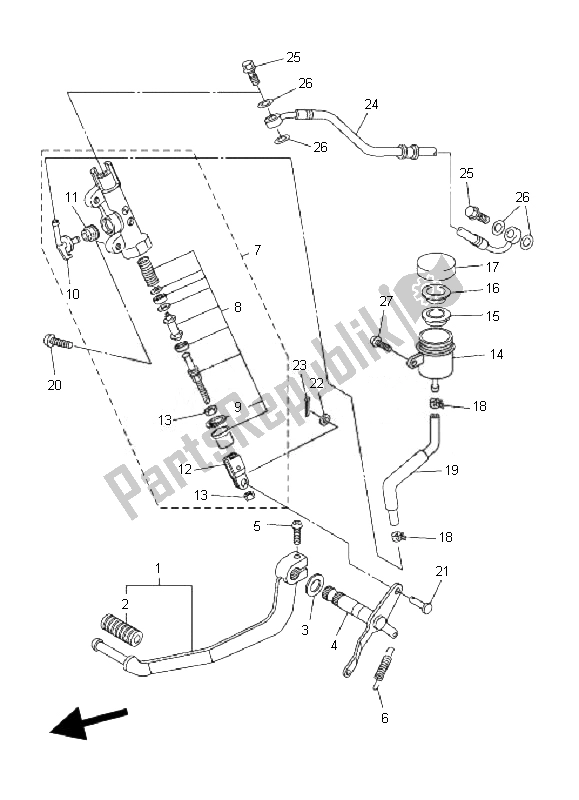 Alle onderdelen voor de Achterste Hoofdcilinder van de Yamaha FZ6 SHG Fazer 600 2007