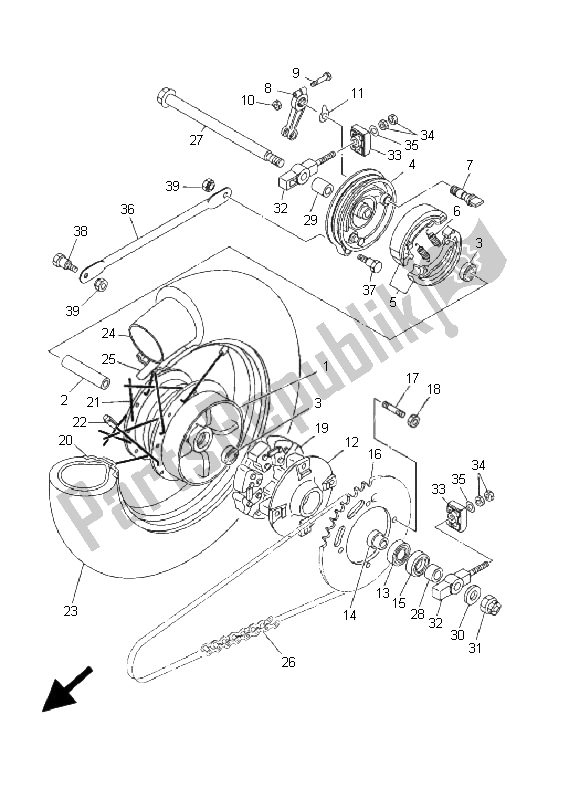 All parts for the Rear Wheel of the Yamaha XVS 250 Dragstar 2001