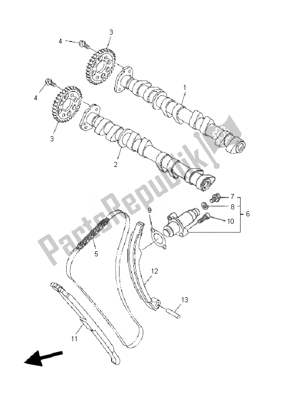 Alle onderdelen voor de Nokkenas & Ketting van de Yamaha FZ6 Sahg 600 2007