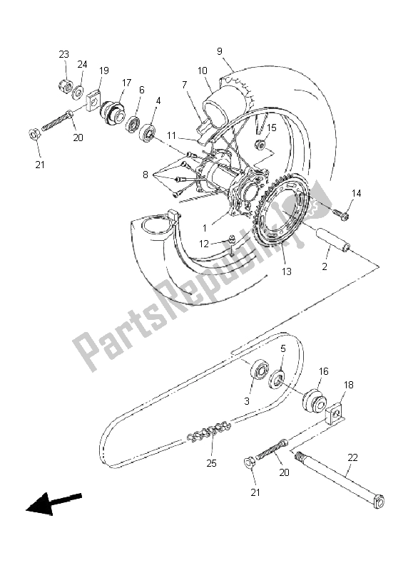 All parts for the Rear Wheel of the Yamaha WR 250R 2011