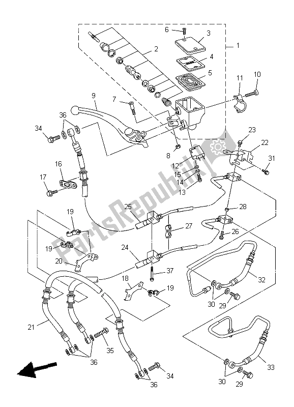 Alle onderdelen voor de Voorste Hoofdcilinder van de Yamaha XJ6 NA 600 2009