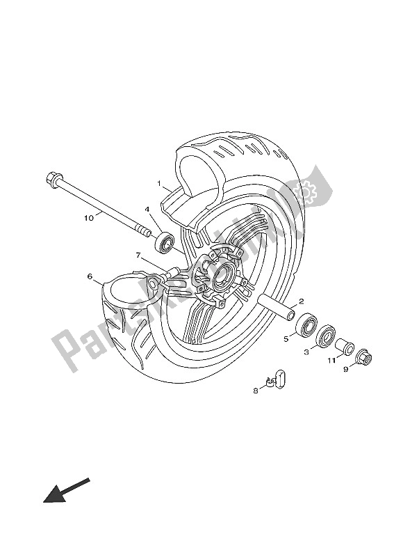 All parts for the Front Wheel of the Yamaha HW 151 2016