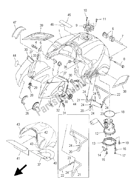 All parts for the Fuel Tank of the Yamaha FZ1 NA Fazer 1000 2008