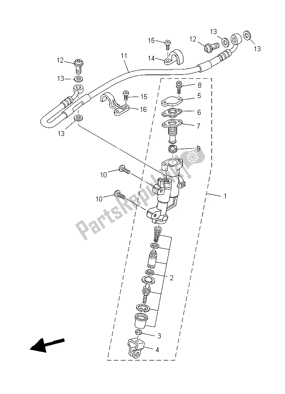 All parts for the Rear Master Cylinder of the Yamaha YZ 250 2006