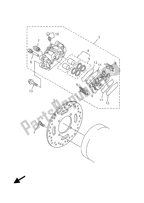 All parts for the Rear Brake Caliper of the Yamaha YP 250R 2013