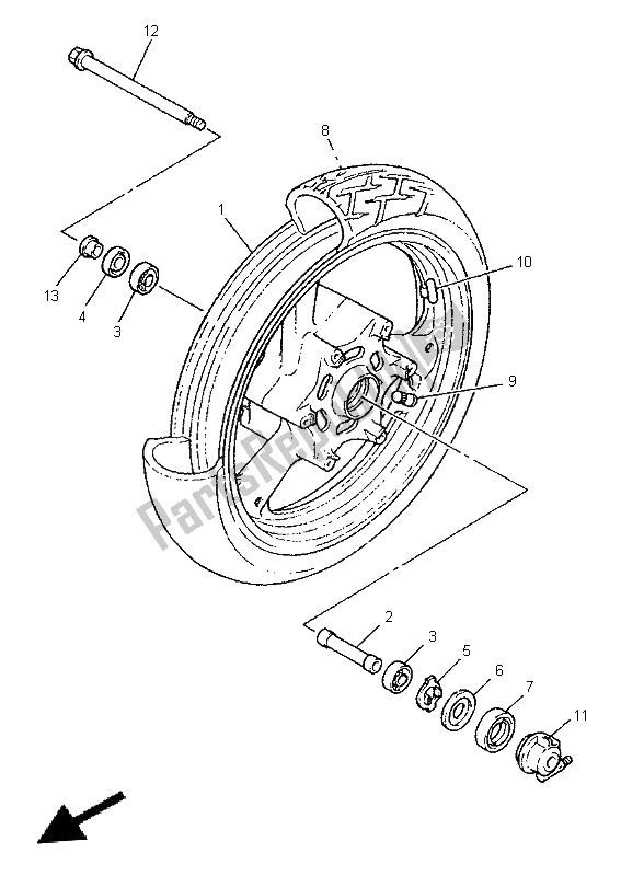 All parts for the Front Wheel of the Yamaha XJ 900S Diversion 1996