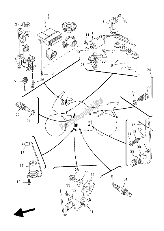 All parts for the Electrical 1 of the Yamaha FJR 1300A 2004