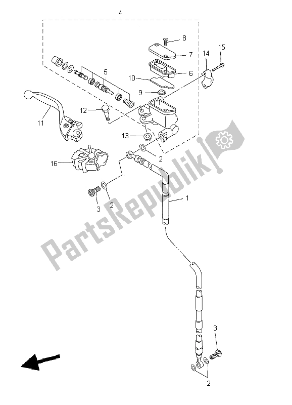 All parts for the Front Master Cylinder of the Yamaha YZ 125 2009