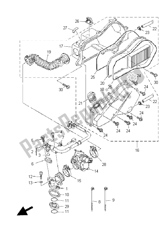 All parts for the Intake of the Yamaha XC 125E Vity 2008