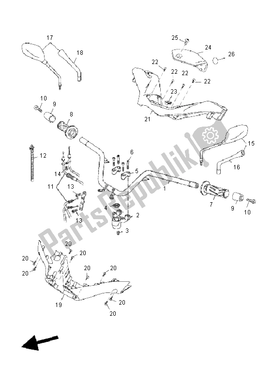 All parts for the Steering Handle & Cable of the Yamaha YP 250R Sport X MAX 2011