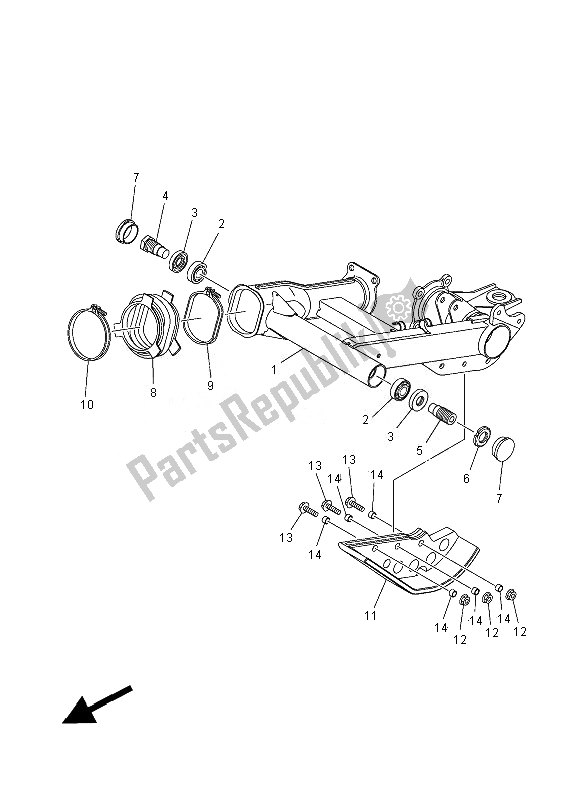 All parts for the Rear Arm of the Yamaha YFM 300F Grizzly 2X4 2013