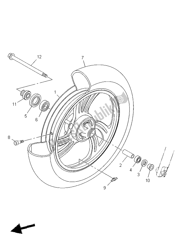 All parts for the Front Wheel of the Yamaha YBR 250 2009