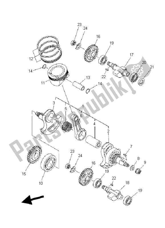 All parts for the Crankshaft & Piston of the Yamaha YFM 700R 2008