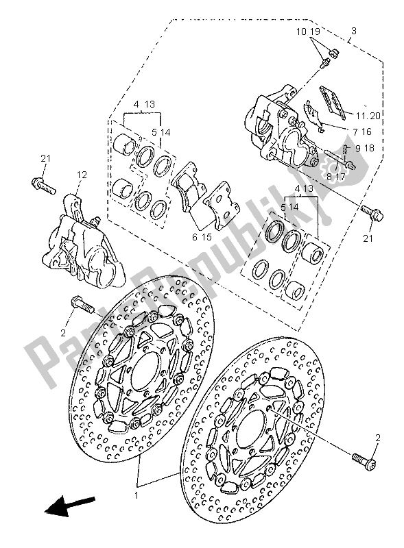 All parts for the Front Brake & Caliper of the Yamaha V MAX 12 1200 1997