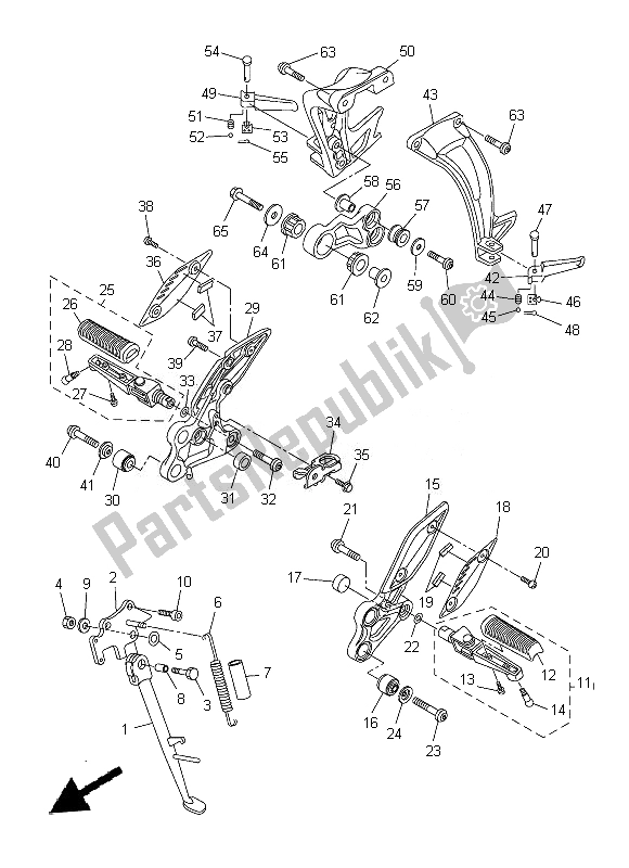 All parts for the Stand & Footrest of the Yamaha FZ8 S 800 2014