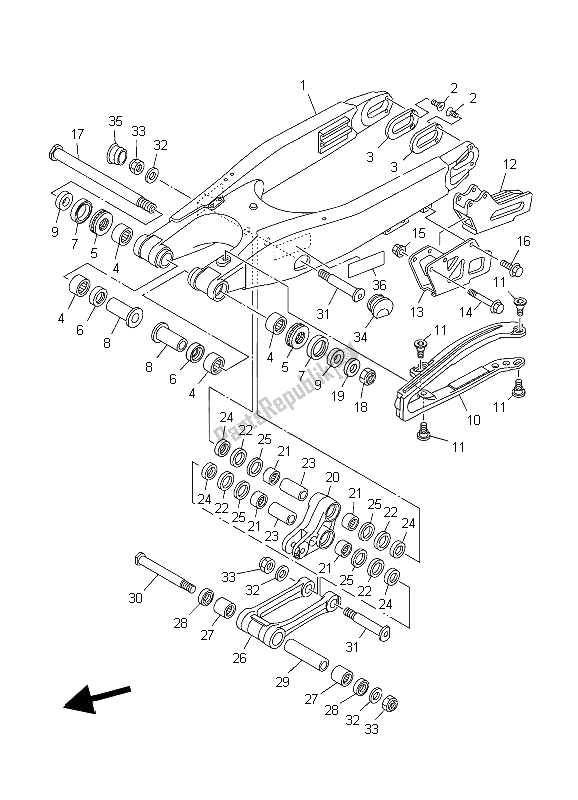 All parts for the Rear Arm of the Yamaha YZ 125 2006