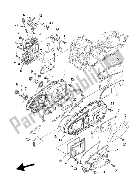 All parts for the Crankcase Cover 1 of the Yamaha YP 400A Majesty 2011