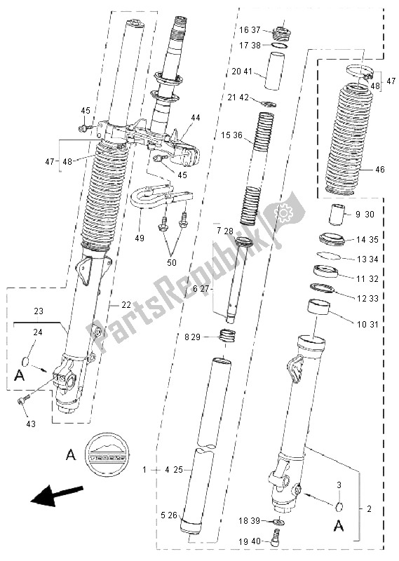 Toutes les pièces pour le Fourche Avant du Yamaha XT 660Z Tenere 2008