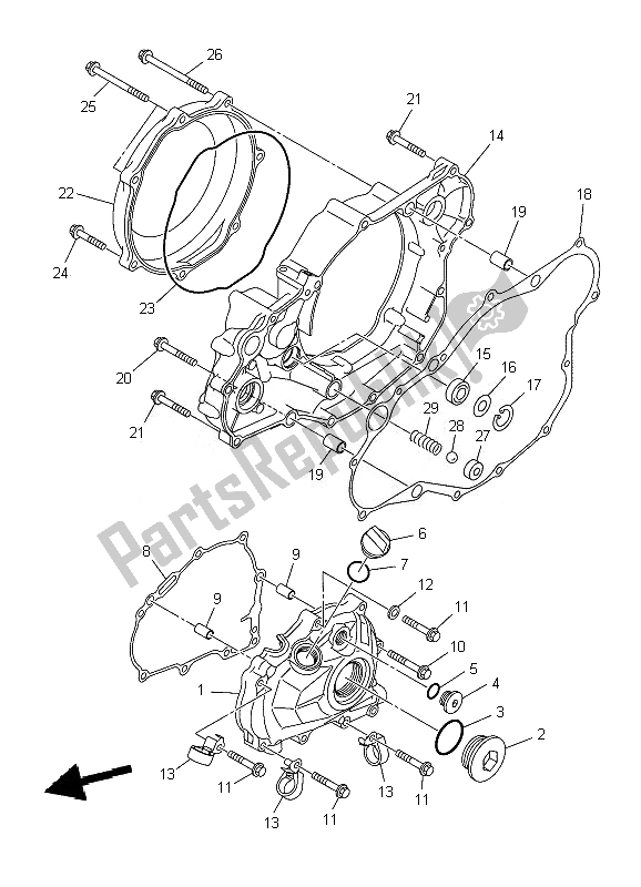 All parts for the Crankcase Cover 1 of the Yamaha YZ 450F 2010