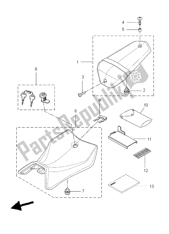 All parts for the Seat of the Yamaha YZF R 125 2009