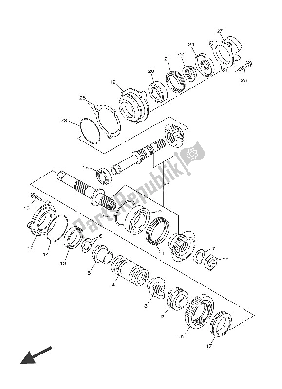 All parts for the Middle Drive Gear of the Yamaha FJR 1300 AE 2016