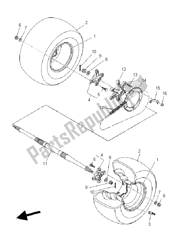 Toutes les pièces pour le Roue Arrière du Yamaha YFM 660R 2005