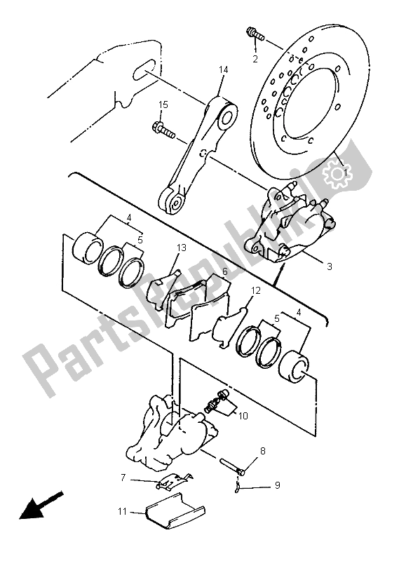 All parts for the Rear Brake Caliper of the Yamaha TRX 850 1997