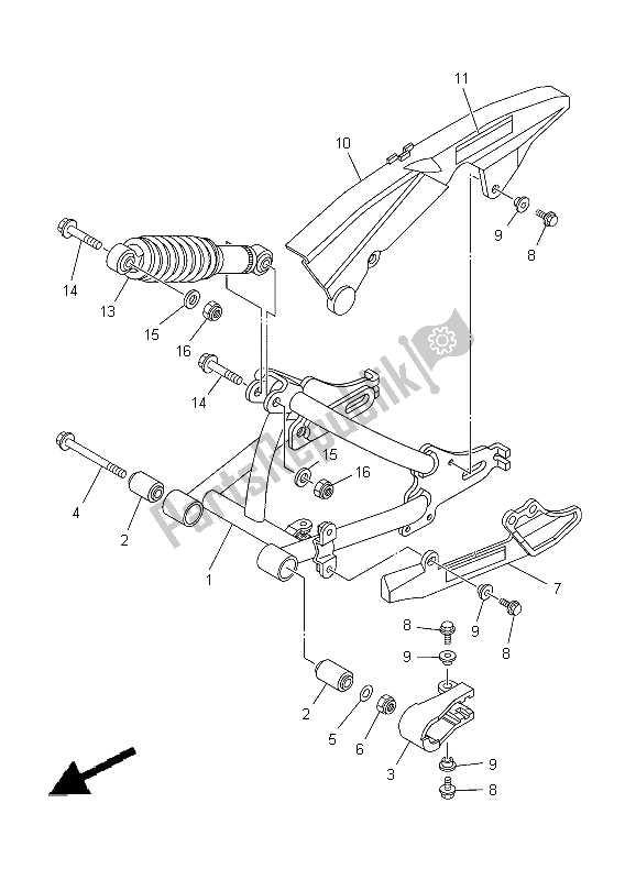 All parts for the Rear Arm & Suspension of the Yamaha TT R 50E 2012