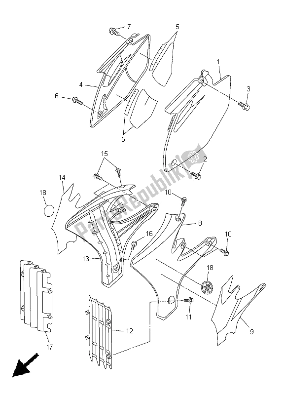 All parts for the Side Cover of the Yamaha YZ 450F 2005