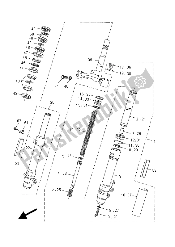 All parts for the Front Fork of the Yamaha NS 50 2015