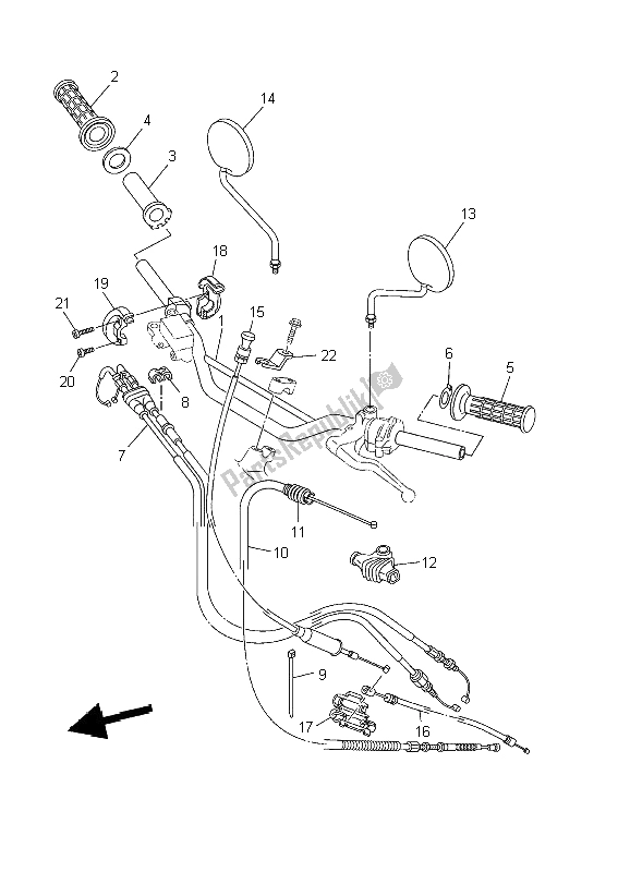 All parts for the Steering Handle & Cable of the Yamaha TW 125 2002