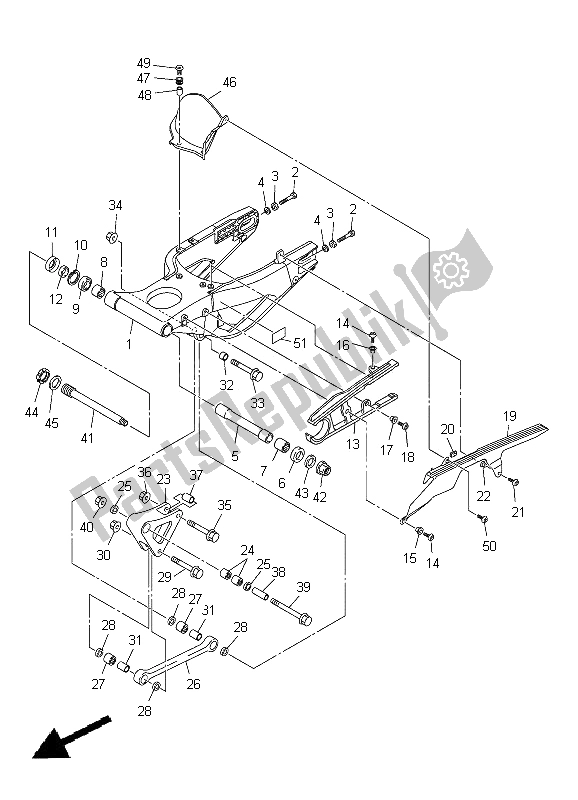 Alle onderdelen voor de Achterste Arm van de Yamaha YZF R1 1000 2012