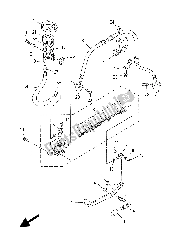 All parts for the Rear Master Cylinder of the Yamaha YZF R1 1000 1999