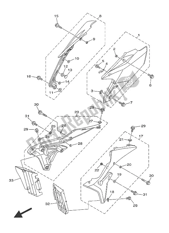 All parts for the Side Cover of the Yamaha YZ 250F 2016