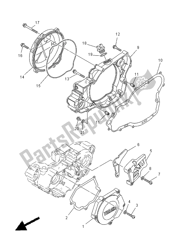 All parts for the Crankcase Cover of the Yamaha YZ 250 2000