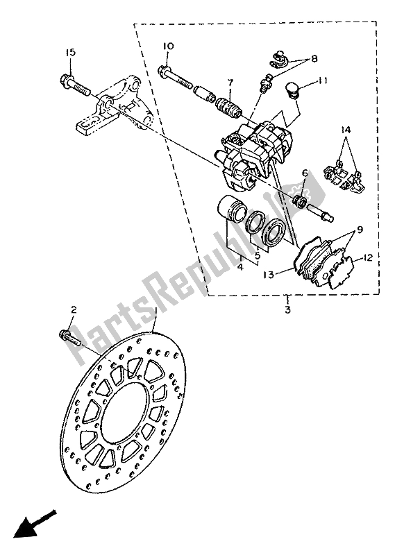 All parts for the Rear Brake Caliper of the Yamaha XT 600E 1992