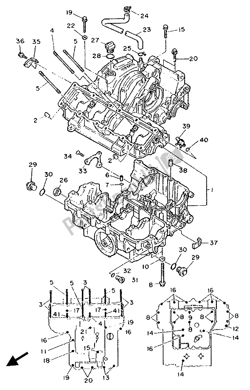 All parts for the Crankcase of the Yamaha FZR 1000 1993