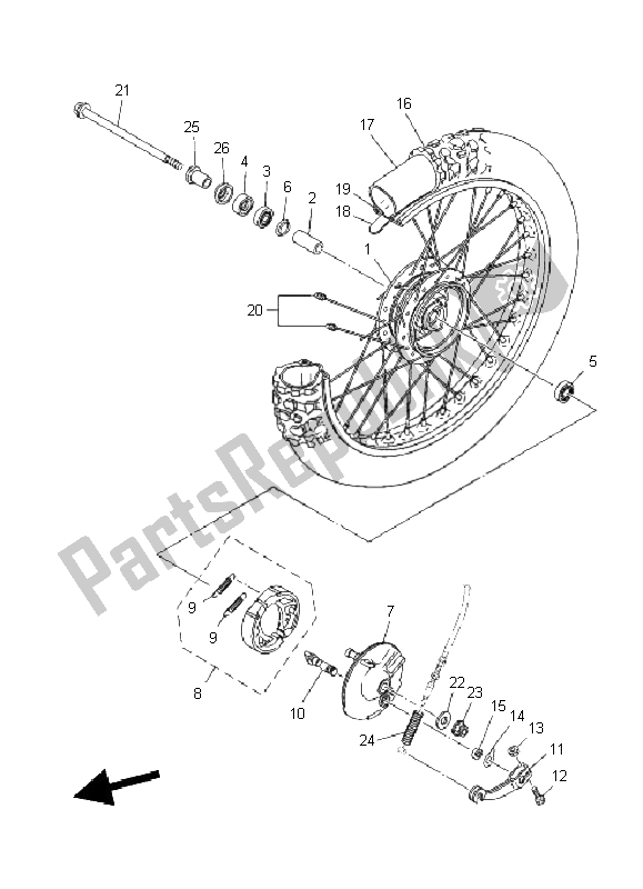 All parts for the Front Wheel of the Yamaha TT R 110E 2011