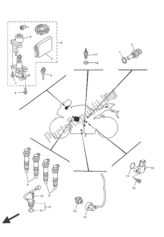 All parts for the Electrical 1 of the Yamaha YZF R1M 1000 2016