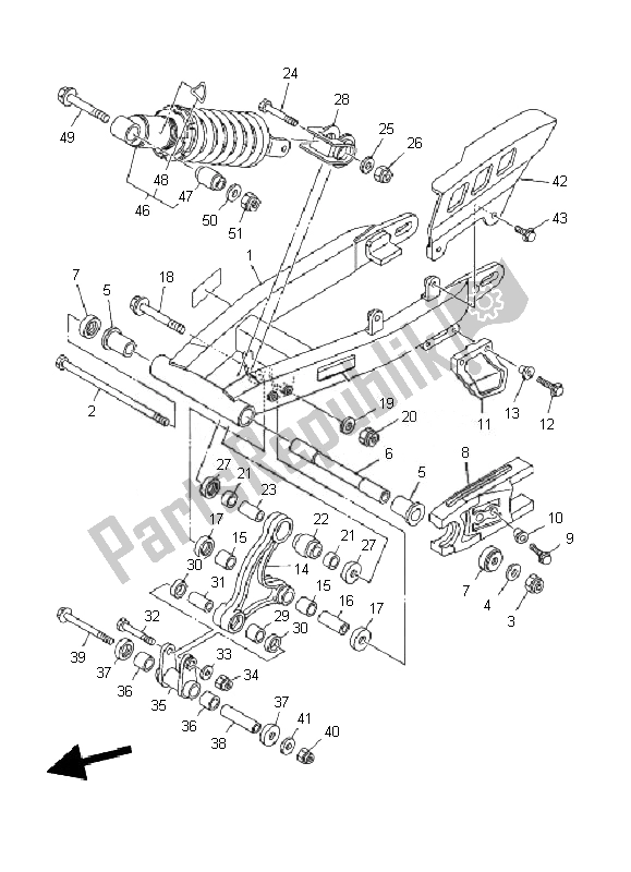 All parts for the Rear Arm & Suspension of the Yamaha TT R 125 SW LW 2010