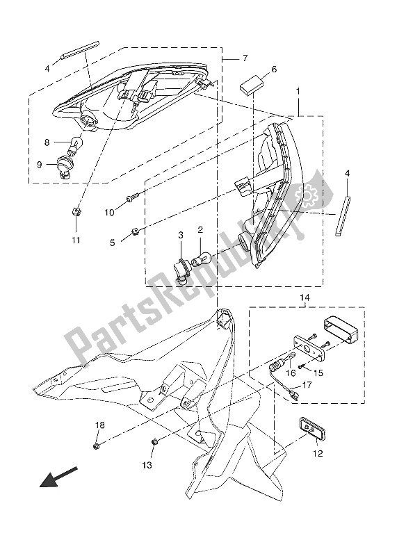 All parts for the Taillight of the Yamaha YP 400R 2016