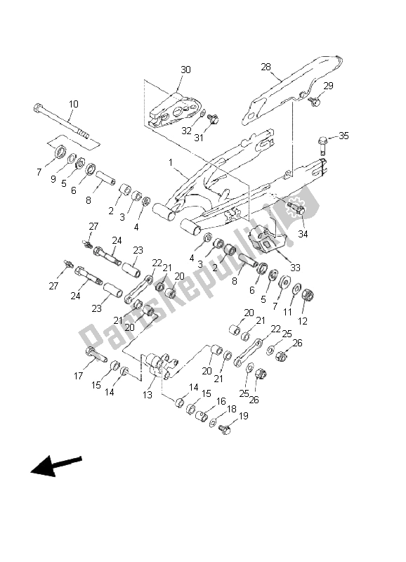 All parts for the Rear Arm of the Yamaha DT 125 RE 2006