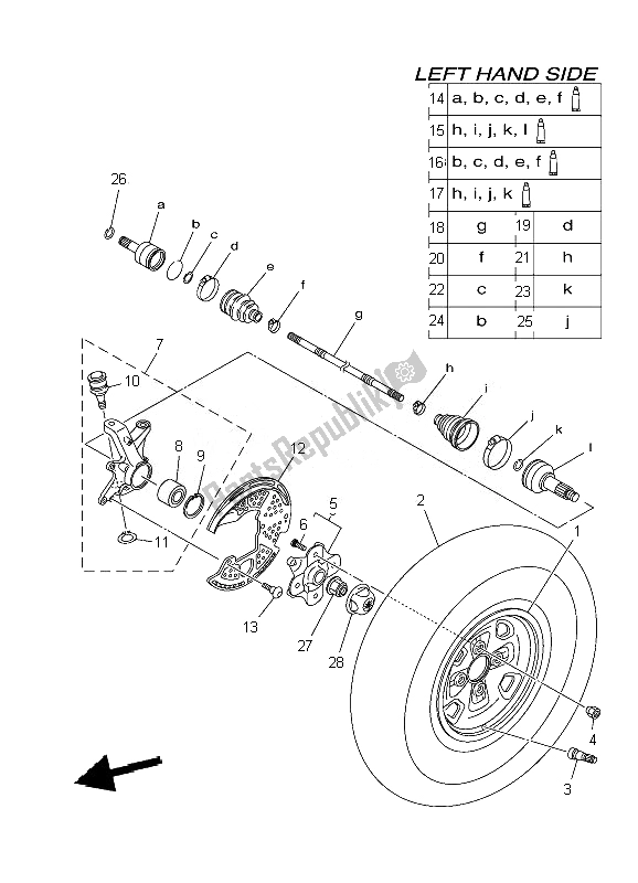 All parts for the Front Wheel of the Yamaha YFM 700F Grizzly FI EPS 4X4 2010