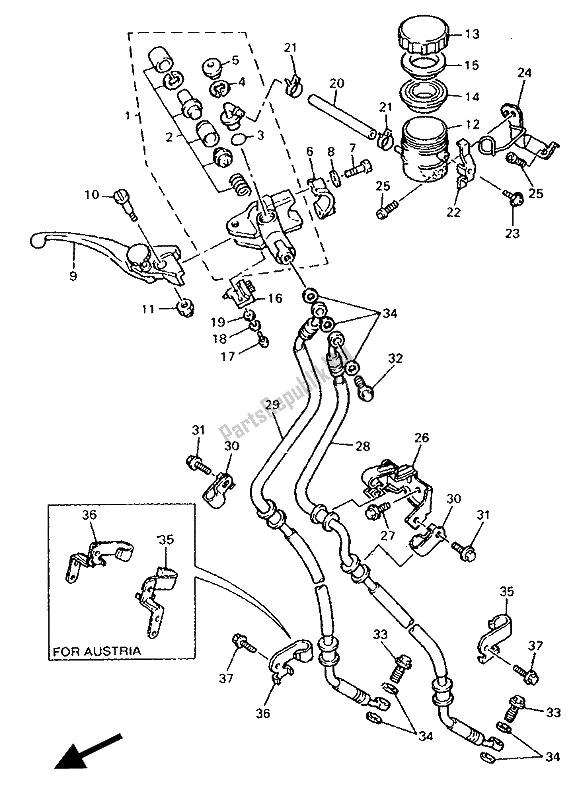 Todas as partes de Cilindro Mestre Dianteiro do Yamaha FZR 600R 1994